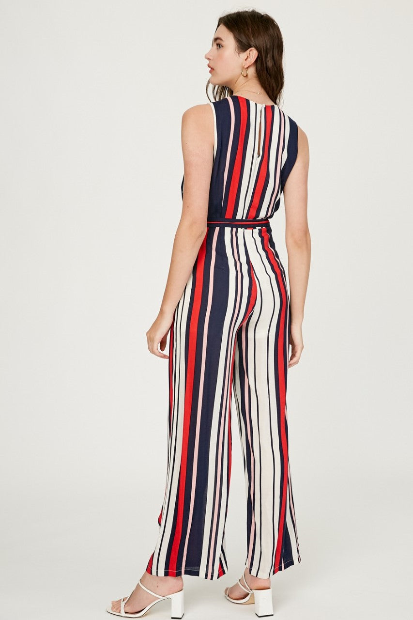 Multi Stripe V-neck wrap Jumpsuit