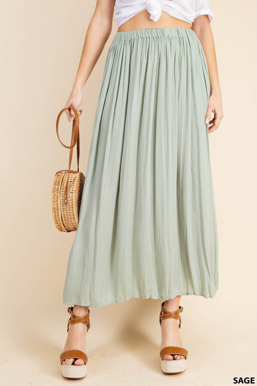 Deep Side Slit A-line Skirt WITH Side Pockets and Elastic Waist